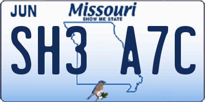 MO license plate SH3A7C