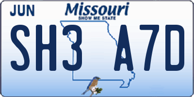 MO license plate SH3A7D