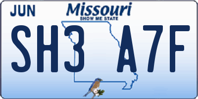 MO license plate SH3A7F