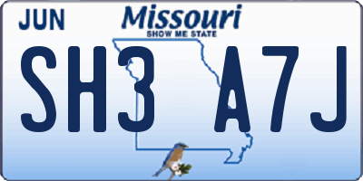 MO license plate SH3A7J