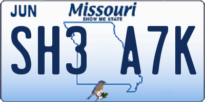 MO license plate SH3A7K
