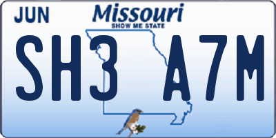 MO license plate SH3A7M