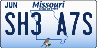 MO license plate SH3A7S