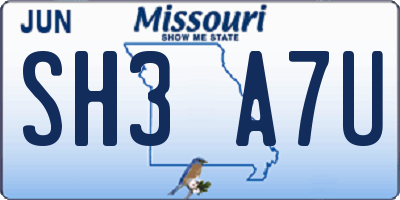 MO license plate SH3A7U