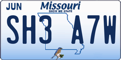 MO license plate SH3A7W