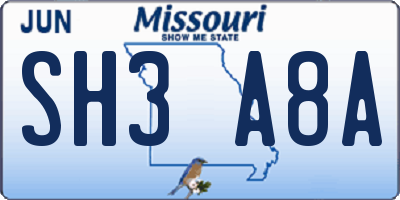 MO license plate SH3A8A