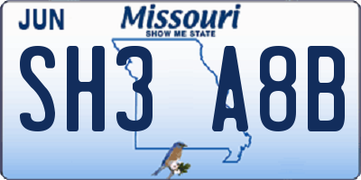 MO license plate SH3A8B