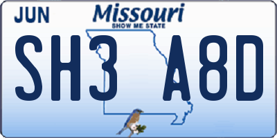 MO license plate SH3A8D