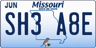 MO license plate SH3A8E