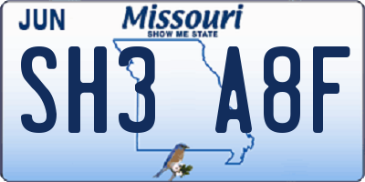 MO license plate SH3A8F