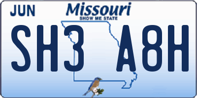 MO license plate SH3A8H