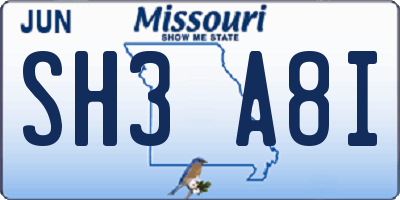 MO license plate SH3A8I