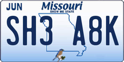 MO license plate SH3A8K