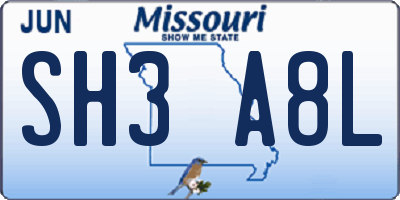 MO license plate SH3A8L