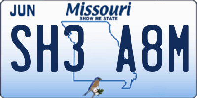 MO license plate SH3A8M
