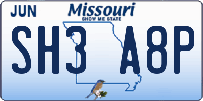 MO license plate SH3A8P