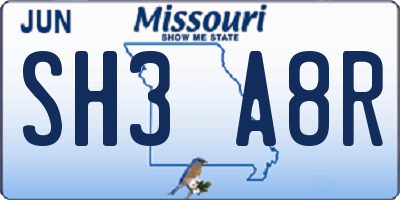 MO license plate SH3A8R