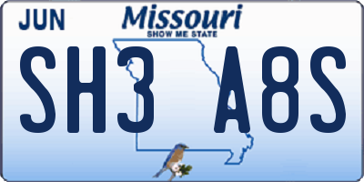 MO license plate SH3A8S