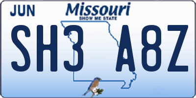 MO license plate SH3A8Z