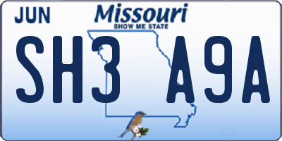 MO license plate SH3A9A