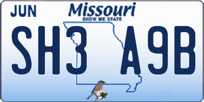 MO license plate SH3A9B