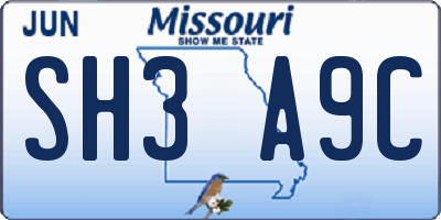 MO license plate SH3A9C