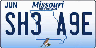 MO license plate SH3A9E