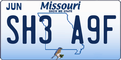MO license plate SH3A9F