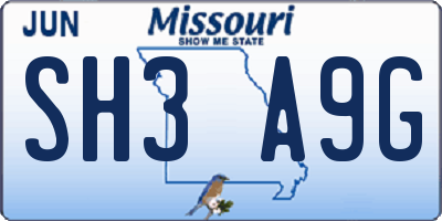 MO license plate SH3A9G