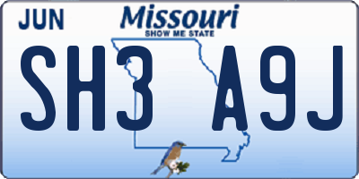 MO license plate SH3A9J