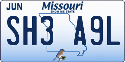 MO license plate SH3A9L