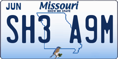 MO license plate SH3A9M