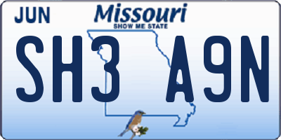 MO license plate SH3A9N