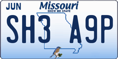 MO license plate SH3A9P