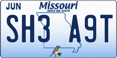 MO license plate SH3A9T
