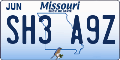 MO license plate SH3A9Z