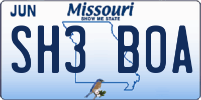 MO license plate SH3B0A