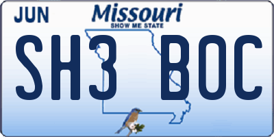 MO license plate SH3B0C