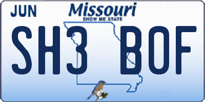 MO license plate SH3B0F