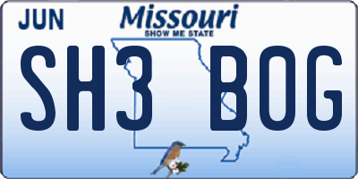 MO license plate SH3B0G