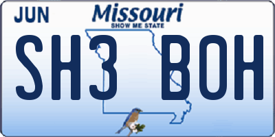 MO license plate SH3B0H