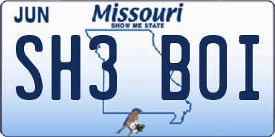 MO license plate SH3B0I