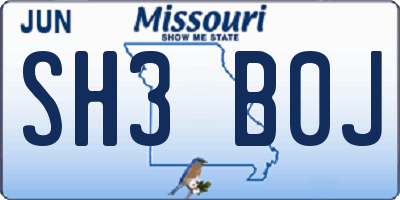 MO license plate SH3B0J