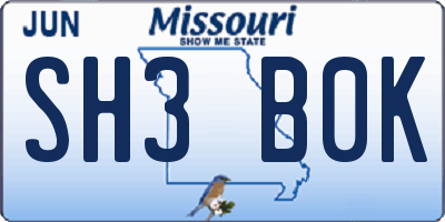 MO license plate SH3B0K