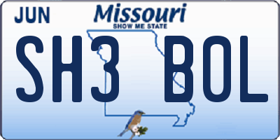 MO license plate SH3B0L