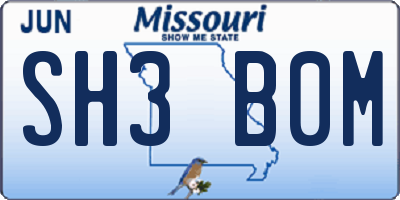 MO license plate SH3B0M