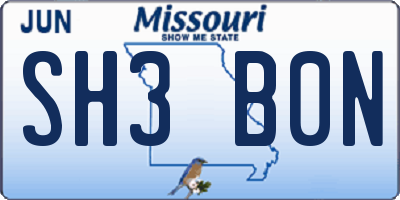 MO license plate SH3B0N