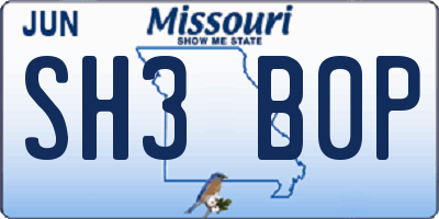 MO license plate SH3B0P