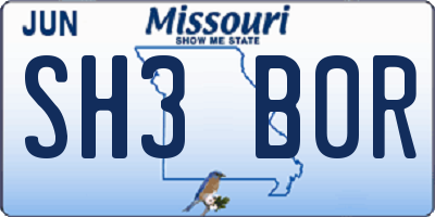 MO license plate SH3B0R