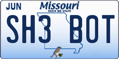 MO license plate SH3B0T